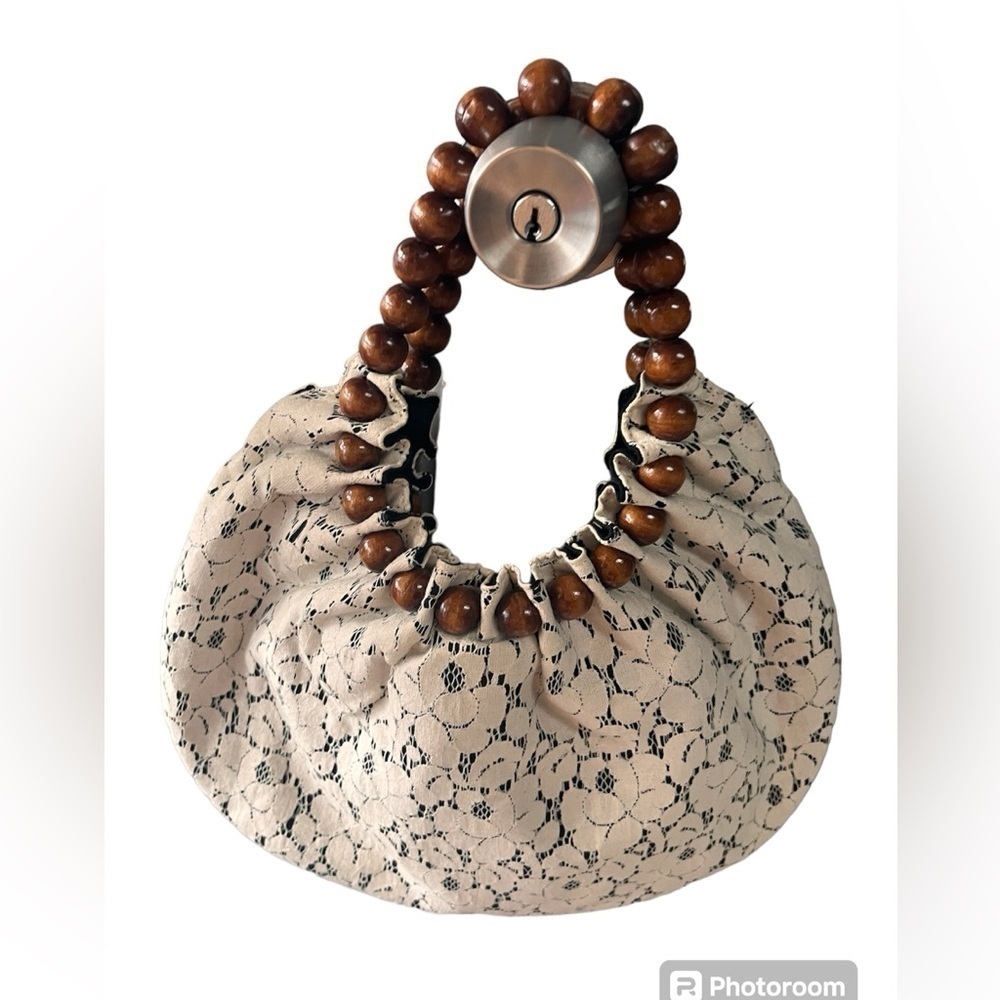 Talbots crochet lacy Y2K mini bag boho festival lace beaded handle purse bag.